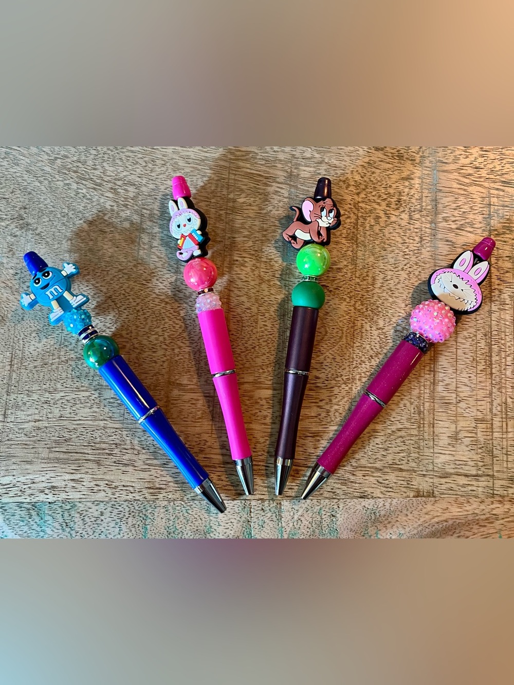 NEW & Handmade Set of 4 Beaded Pens - Cartoons